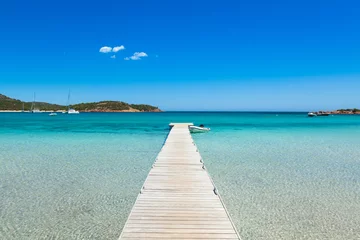 Foto auf Acrylglas Palombaggia Strand, Korsika Ponton im türkisfarbenen Wasser des Strandes von Rondinara auf Korsika I