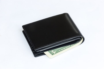 Black leather Men's Wallet with dollar cash