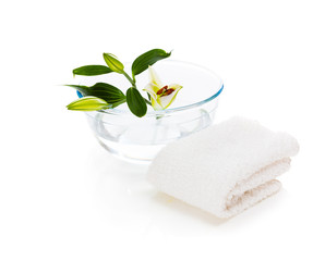 spa setting with lily isolated on white background