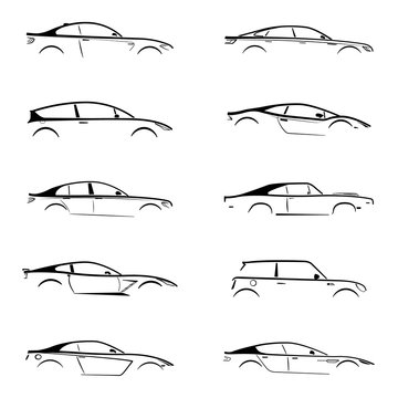 Set of black silhouette car on white background. Vector illustration.