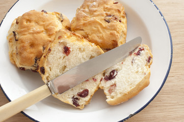Sliced freshly baked scone