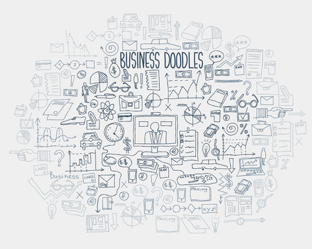 Hand draw doodle elements. Business finance chart graph