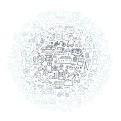 Hand drawn travel, tourism doodles elements illustration.