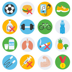 Healthy lifestyle icons set. Active lifestyle. Flat style