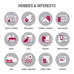 Icons set of hobbies and interests. Flat. Color 2.