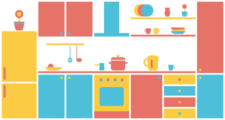 Kitchen interior in  flat design. Kitchen furniture. Vector illustration.
