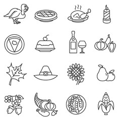 Thanksgiving Day icons set. Thin line design