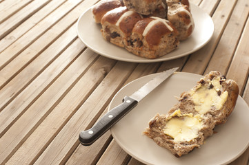 Buttered Easter Hot Cross Bun