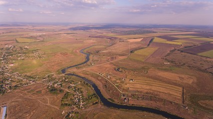 Aerial photo of fields and river. Stock Image.