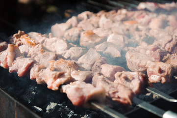 Beef and pork steak on the grill raw meat