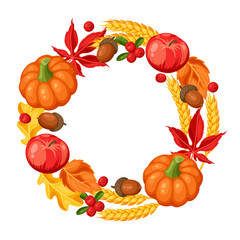 Thanksgiving Day or autumn frame. Decorative element with vegetables and leaves