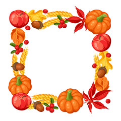 Thanksgiving Day or autumn frame. Decorative element with vegetables and leaves