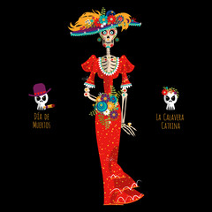 La Calavera Catrina. Elegant Skull. Dia de Muertos. Mexican tradition. 
