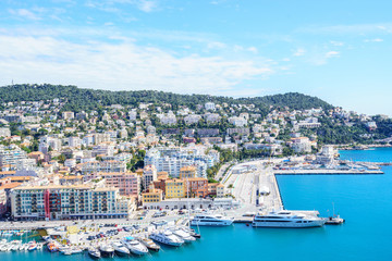 Fototapeta na wymiar Aerial View on Port of Nice and Luxury Yachts, French Riviera
