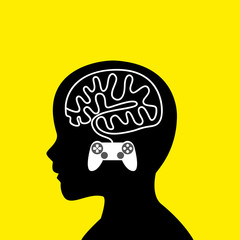 Boy head with brain made from game stick cable