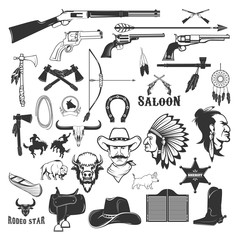 Cowboy and native american indians design elements