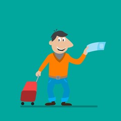 man with a suitcase and a ticket. vector illustration of cartoon