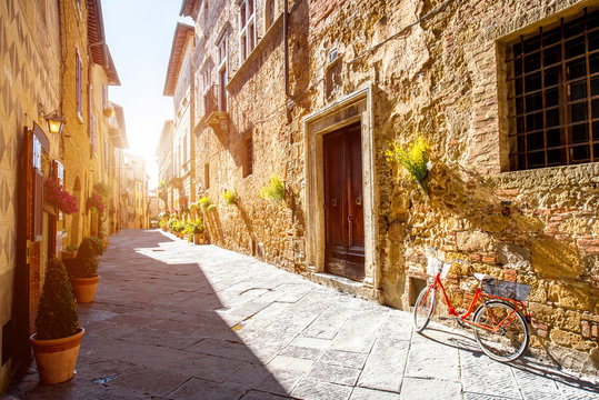 Fototapeta Street view in Pienza town in Tuscany region in Italy