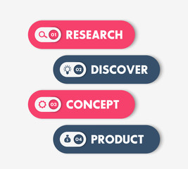 1, 2, 3, 4 steps template, timeline, progress chart, infographics elements, labels, red and blue