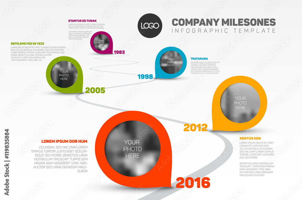 Poster infographic timeline template with pointers
