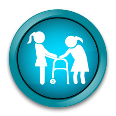 Woman helps elderly woman patient with a walker icon