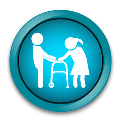 Man helps elderly patient with a walker icon