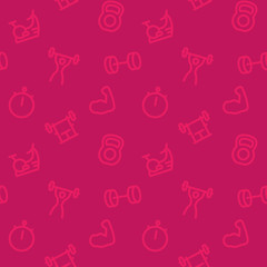 fitness, gym pattern, red seamless background