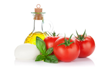 Mozzarella cheese, olive oil, tomato and basil
