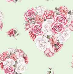 hand painted watercolor seamless pattern of roses