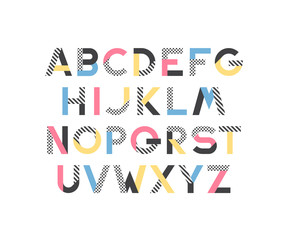 Geometrical pattern and color blocks' latin font
