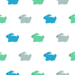 Rabbit blue, green on white kid pattern. Baby bunny toy vector seamless pattern for fabric print and apparel.