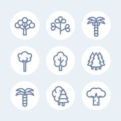 Trees line icons set on white, vector illustration