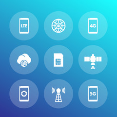 wireless technology icons, lte communications, 4g, 5g mobile networks