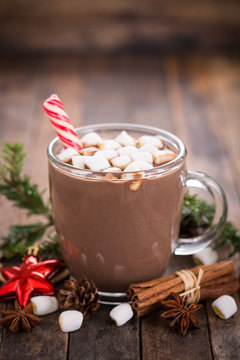 Christmas hot chocolate with marshmallow