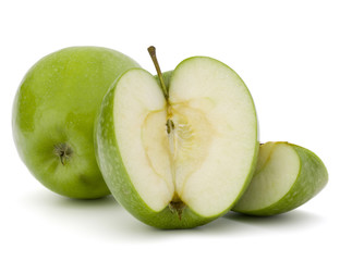 Green sliced apple isolated on white background cutout