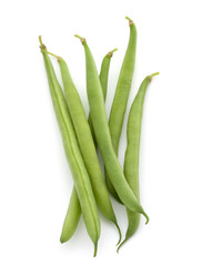 Green beans handful isolated on white background cutout