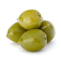 Green olives fruits isolated on white background cutout