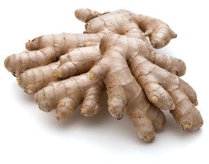 Fresh ginger root or rhizome isolated on white background cutout