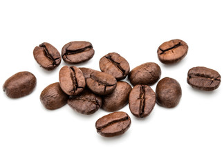 roasted coffee beans isolated in white background cutout
