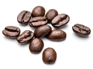 roasted coffee beans isolated in white background cutout
