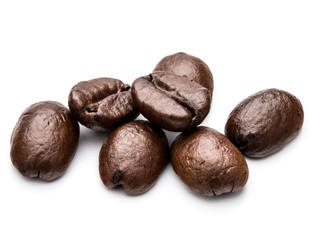 roasted coffee beans isolated in white background cutout