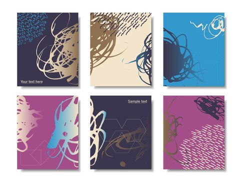 Set of artistic creative universal cards. Hand Drawn textures.Wedding, anniversary, birthday, party. Design for poster, card, invitation, brochure, flyer