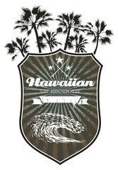 hawaiian surf grunge shield with palms