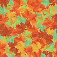 Naklejka na ściany i meble Autumn textile vector. Maple leaf seamless pattern. Foliage background.