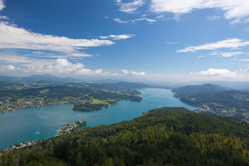 Fototapeta na wymiar Pyramidenkogel, view of the Lake Worthersee, Carinthia, Austria