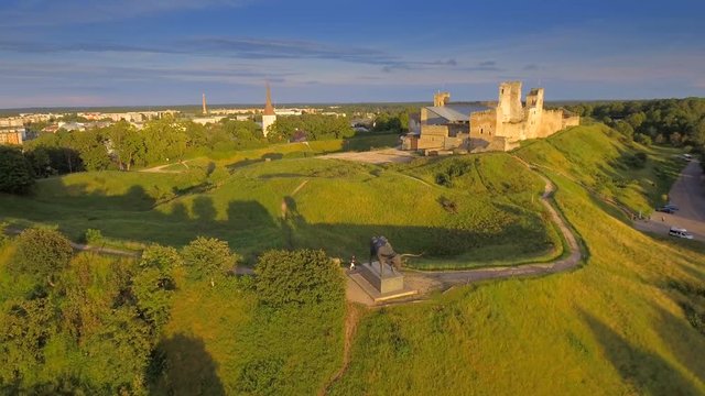 Aerial shot of the Rakvere castle in a hill found in the country of Estonia