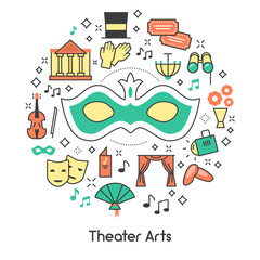 Theater Arts Line Art Outline Vector Icons Set with Mask and Binoculars