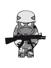 war, soldier, kill weapon gun army army shoot thick funny comic cartoon sweet little cute baby hippo happy child