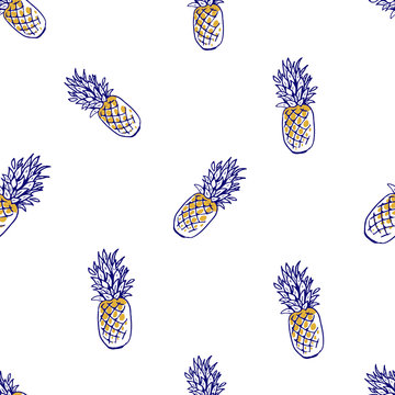 Seamless vector pattern with pineapple. Hand drawn illustration .