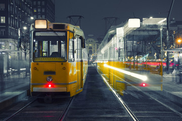 Fototapeta na wymiar Old Tram in the city center of Budapest,